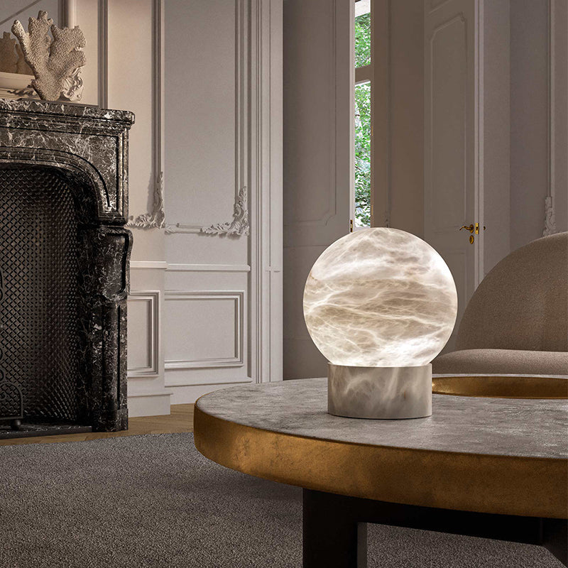 Franta Modern Round Alabaster Table Lamp, Bedside Table Lamp