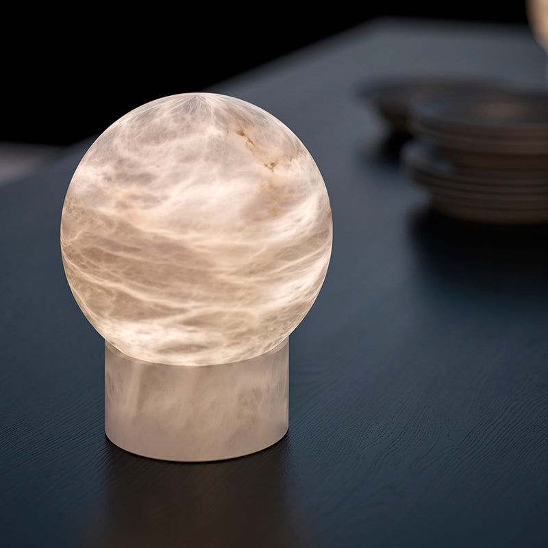 Franta Modern Round Alabaster Table Lamp, Bedside Table Lamp