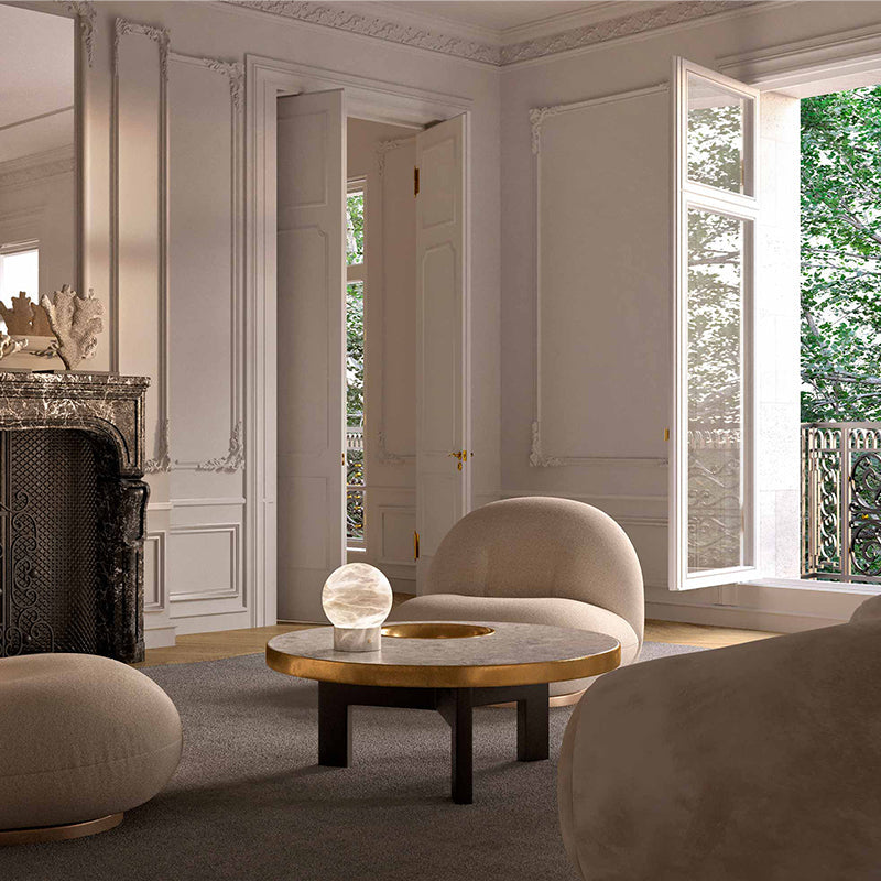 Franta Modern Round Alabaster Table Lamp, Bedside Table Lamp