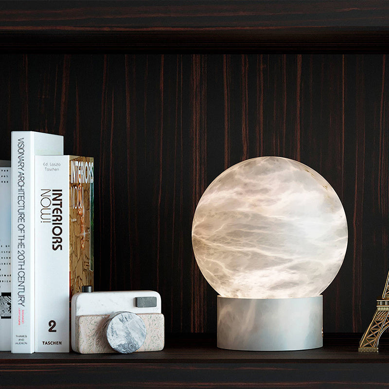 Franta Modern Round Alabaster Table Lamp, Bedside Table Lamp
