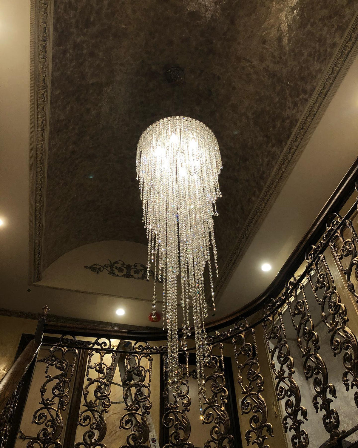 Extra Large Flush Mount Crystal Tassel Pendant Chandelier for Living Room/High-Ceiling Room/Foyer