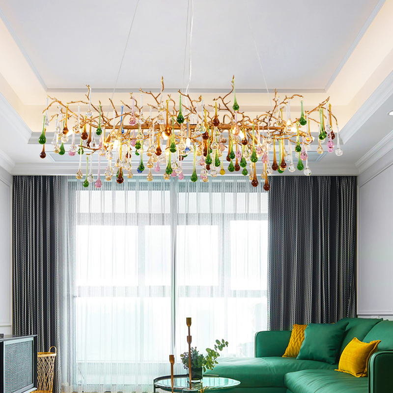 Avis Colorful Crystal Linear Branch Chandelier For Living Room