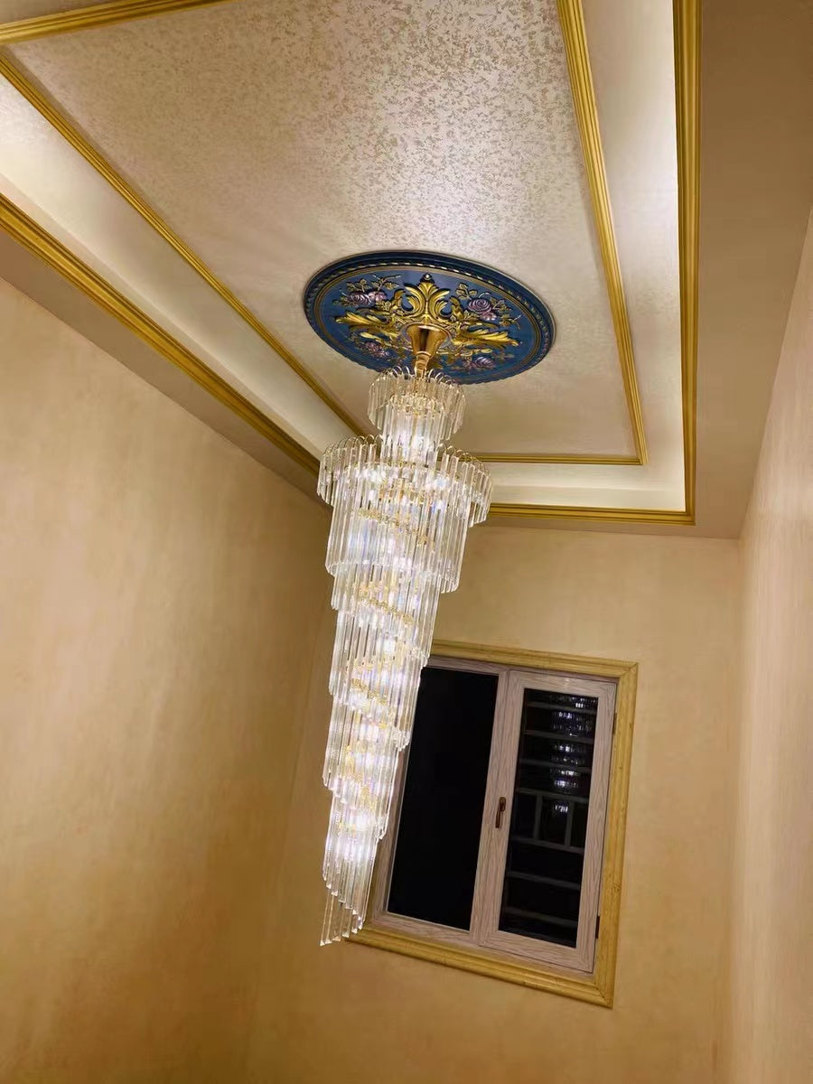 Calmoxve Luxury Extra Large Foyer Spiral Staircase Chandelier Long Crystal Ceiling Light Fixture For Living Room Hall Entrance
