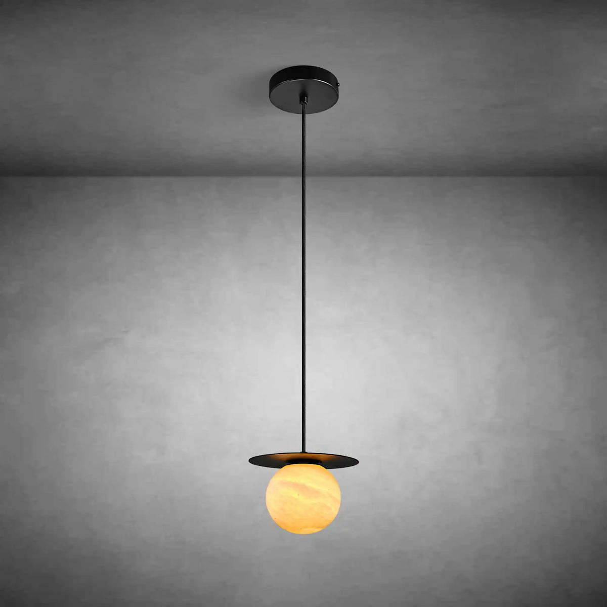 Spherical marble single pendant light
