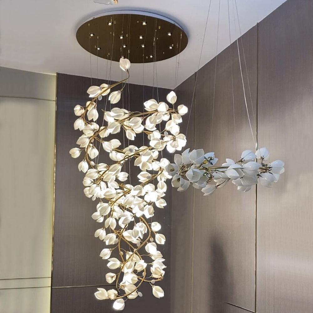Ceramic Artistic Magnolia Spiral Pendant Ceiling Light Chandelier