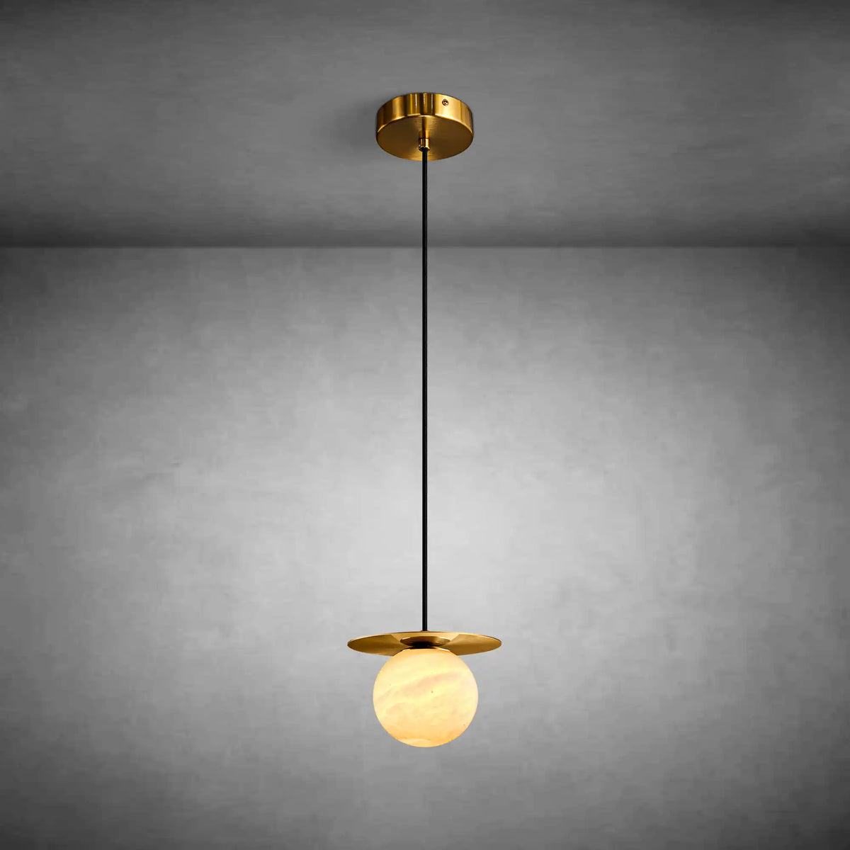 Spherical marble single pendant light