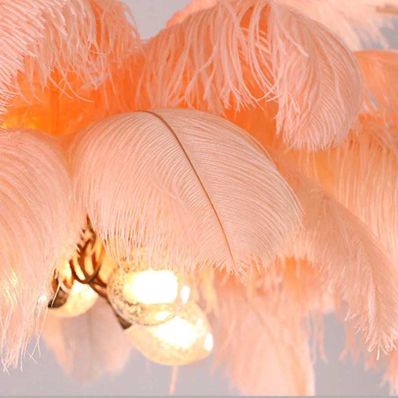 Art Deco Colorized Feather Brass Branch Chandelier