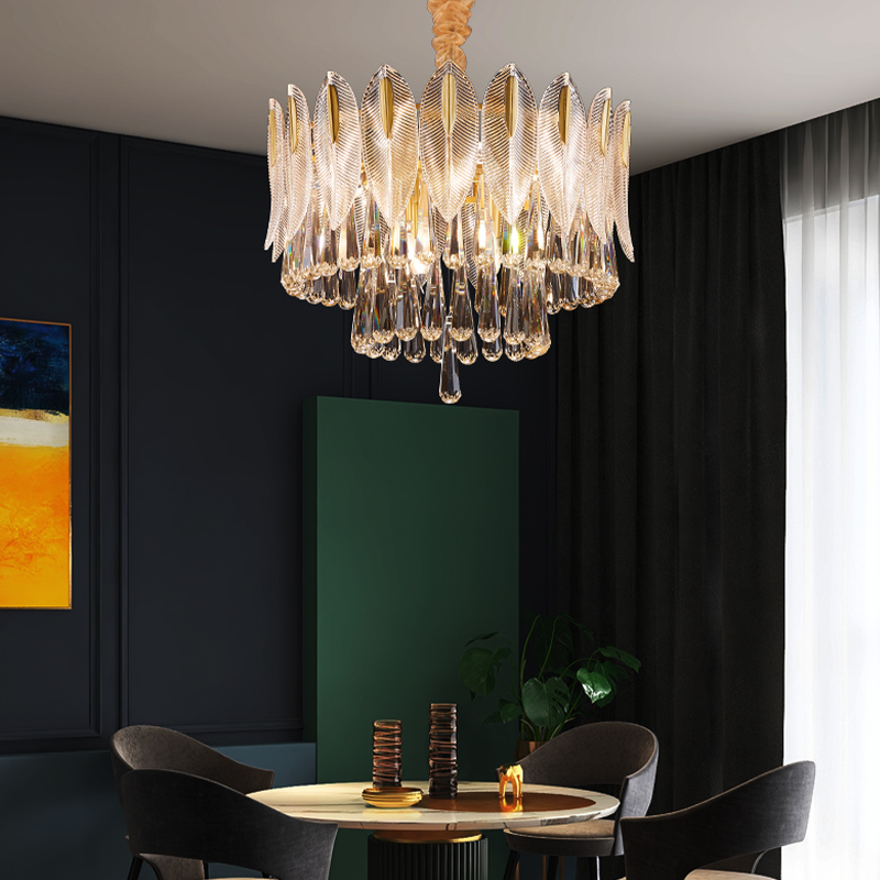 Modern Double Tier Flake Rain Crystal Chandelier