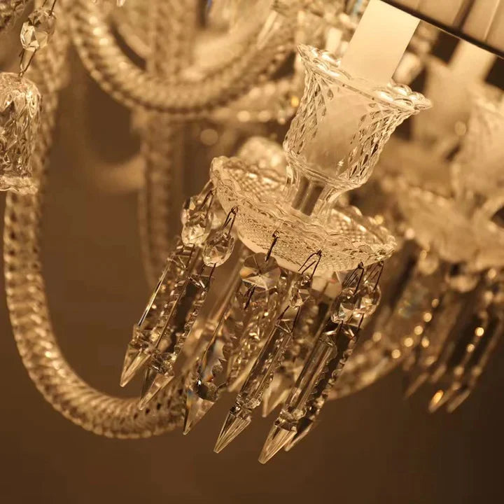 Large Light Luxury Classic Tiered Crystal Candle shaded Chandelier for High-ceiling Rooms/Living Room