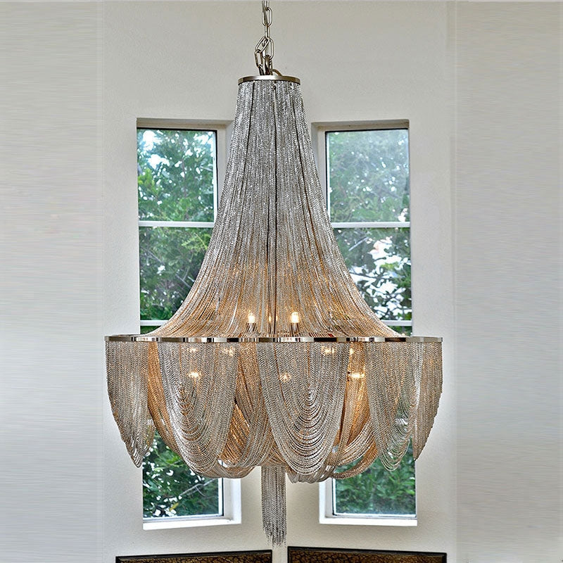 Designer Models Oversized Aluminium Long Tassel Pendant Chendelier for Large Living Room/Staircase/Villa