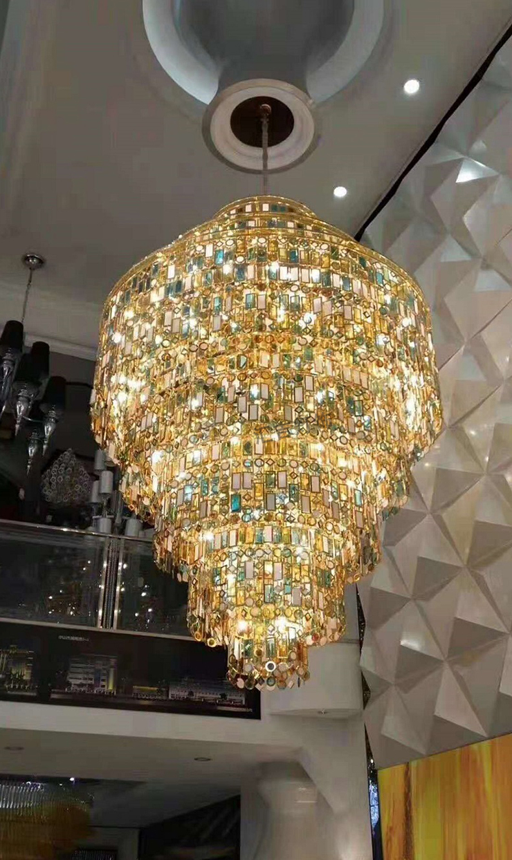 Designer Style Multi-tier Vintage Colorful Plaid Glass Chandelier for Hallway/Living Room/Foyer