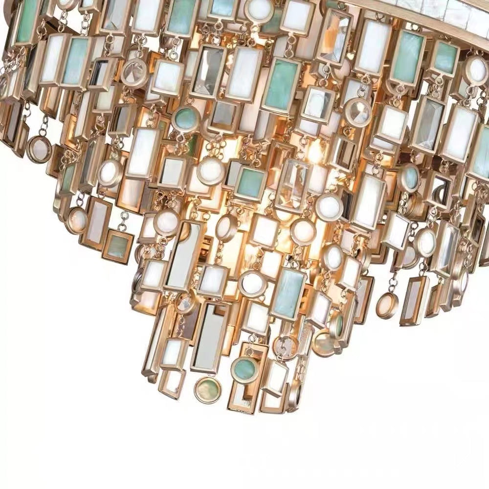 Designer Style Multi-tier Vintage Colorful Plaid Glass Chandelier for Hallway/Living Room/Foyer
