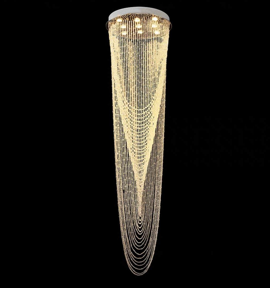 Extra Large Affordable Luxury Tiered Tassel Watefall Crystal Chandelier for Spiral Staircase/Villa/Hotel Lobby/Foyer
