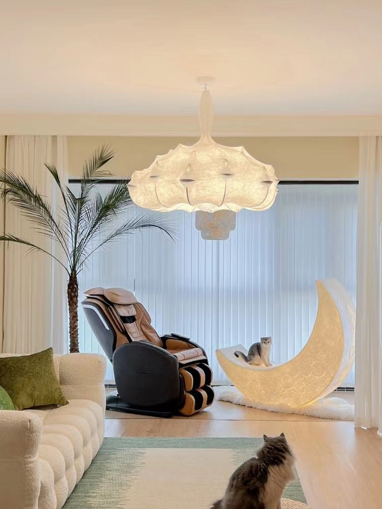 silk, creative, hand-made, chandelier, living room, bedroom, white, innocent, French, cream, cloud, comfortable