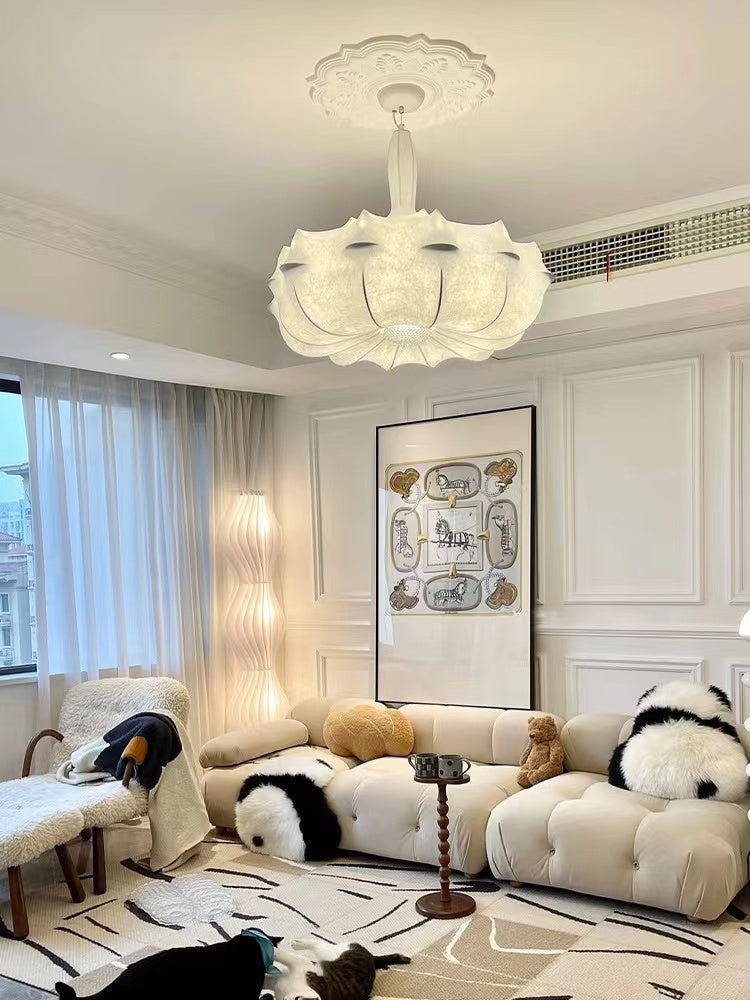 silk, creative, hand-made, chandelier, living room, bedroom, white, innocent, French, cream, cloud, comfortable