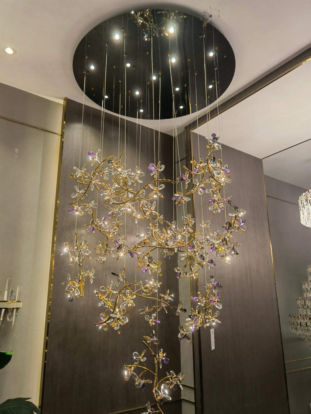 Luxury Branch Flower Crystal Chandelier for High Ceiling Staircase Foyer and Hallway Decor