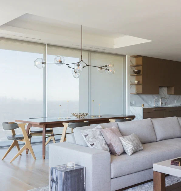 Modern Sputnik Smoky Gray/Amber Glass Branch Chandelier for Kitchen Island/Dining Room
