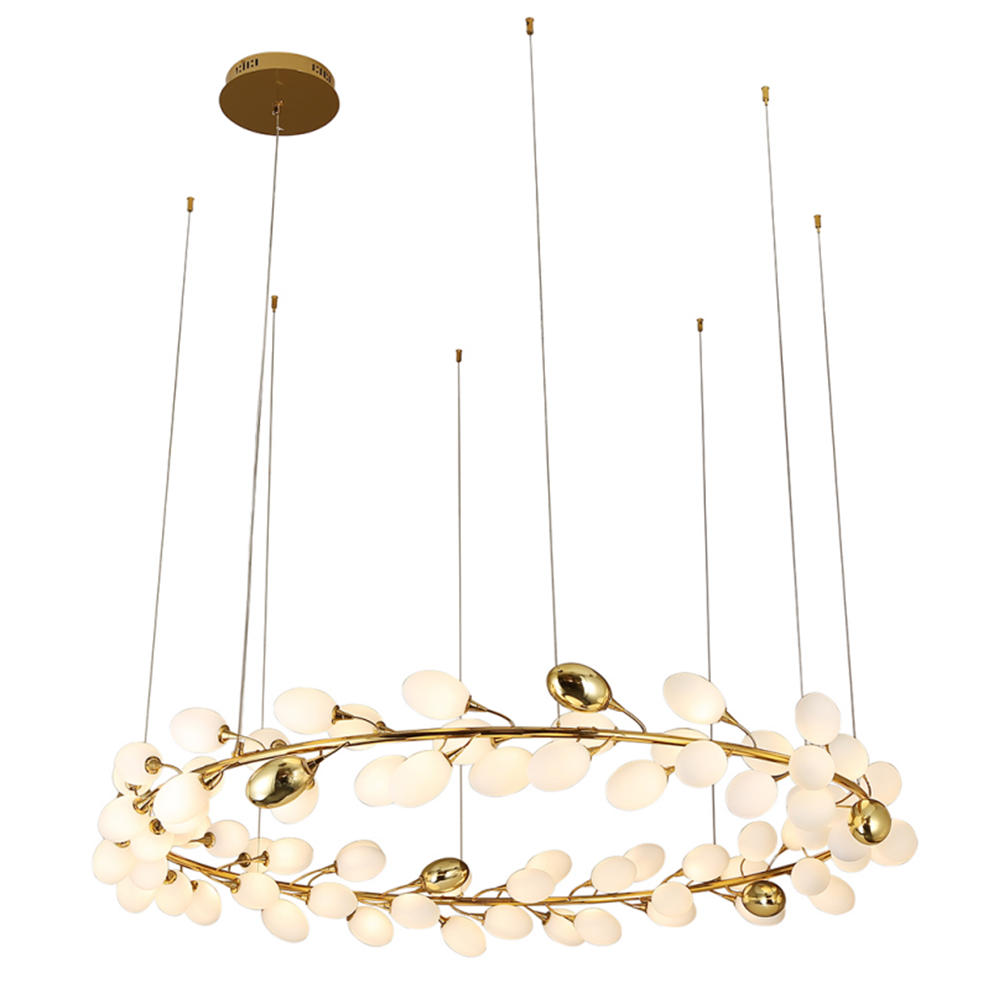 Creative Art Grape Chandelier Pure White Nordic Ring and Linear Design for Living Room or Dining Room