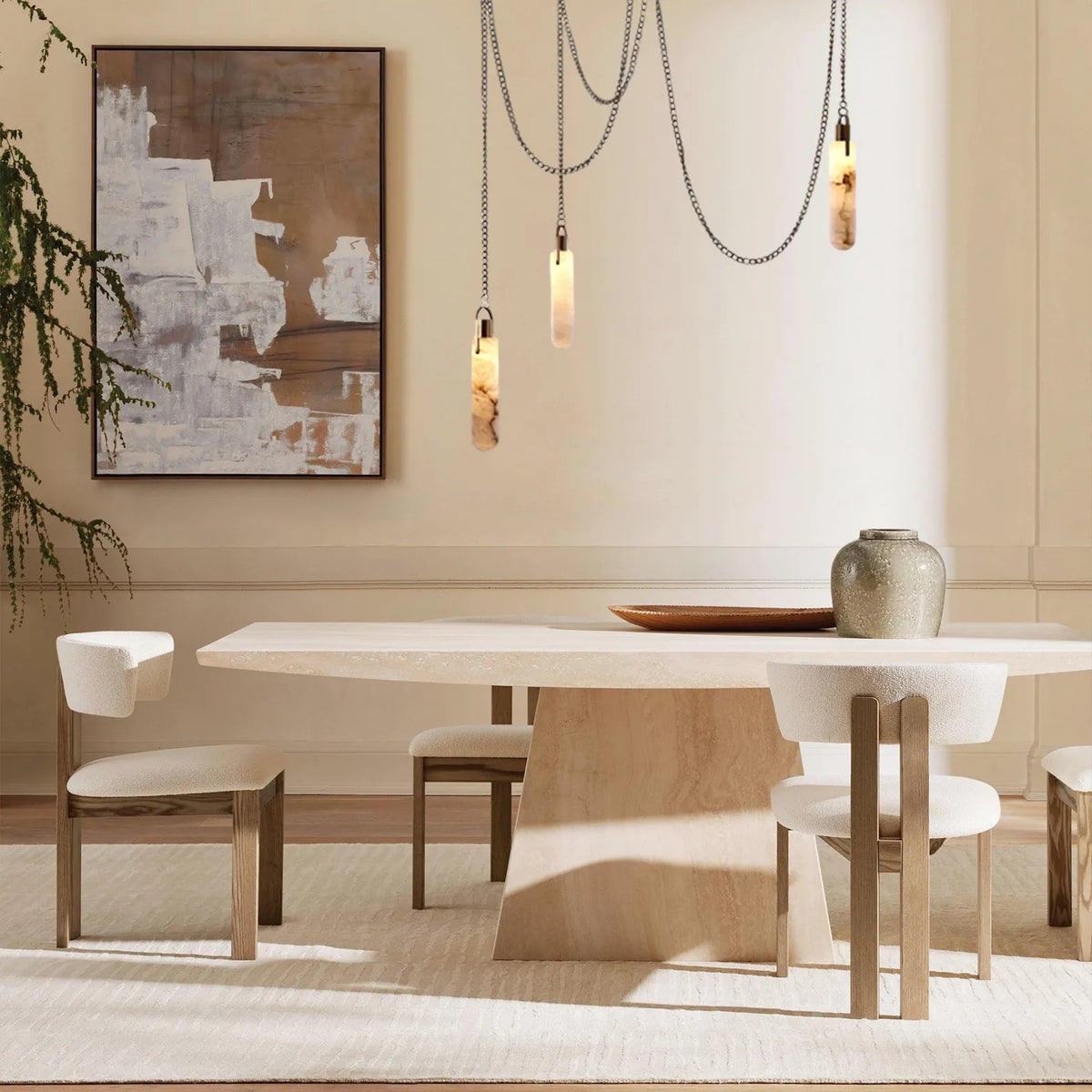 Alabaster Flint 3-Light LED Gypsum Pendant with Vintage Brass
