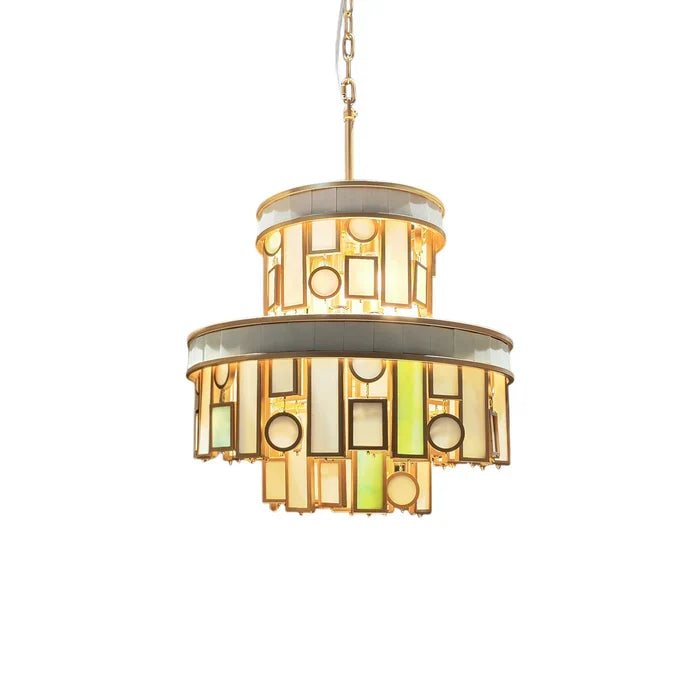 Designer Style Multi-tier Vintage Colorful Plaid Glass Chandelier for Hallway/Living Room/Foyer