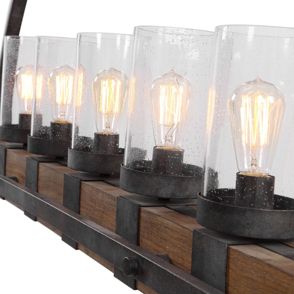 Atwood Wood Industrial Five Light Island Pendant