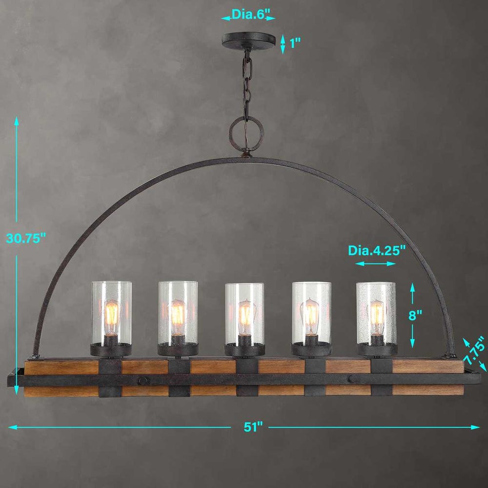 Atwood Wood Industrial Five Light Island Pendant