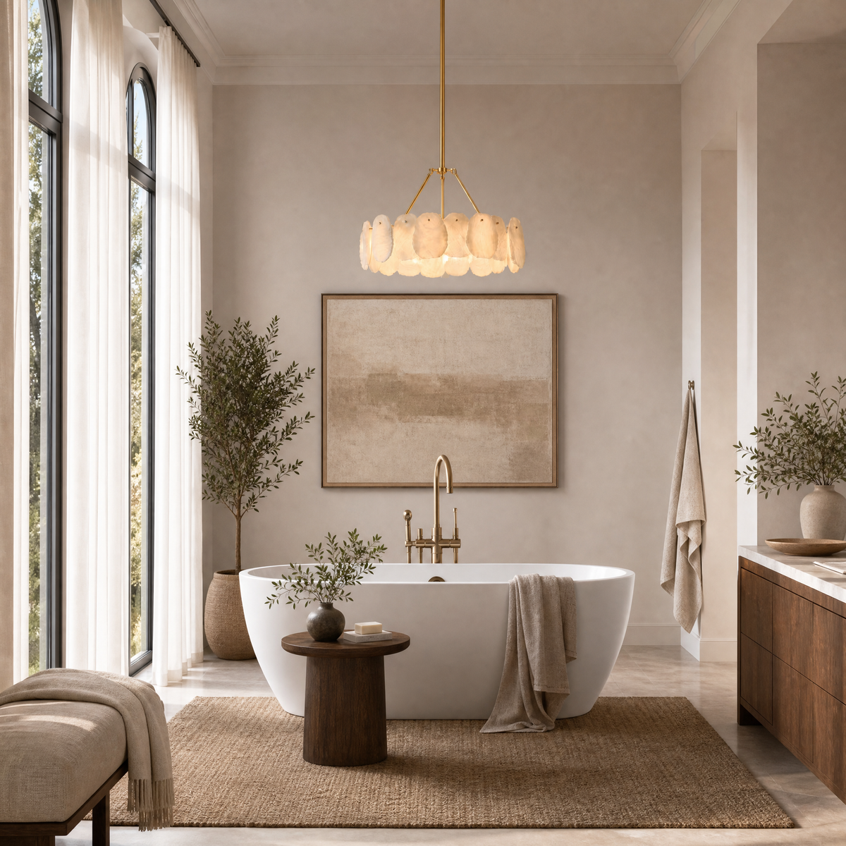 24" Spanish Alabaster Round Chandelier