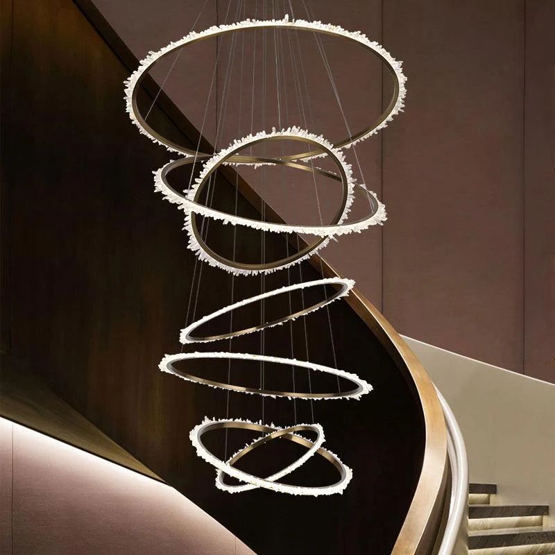 Rock Crystal Multi Rings Chandelier For Staircase - Calmoxve