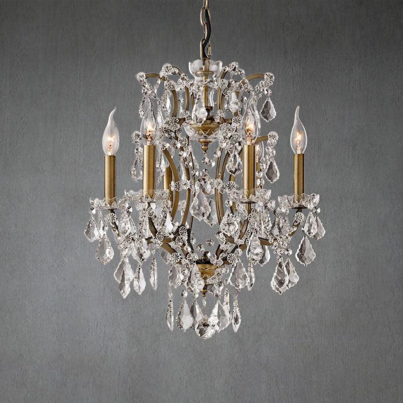 19th C. Romoco Iron & Crystal Round Chandelier 18"