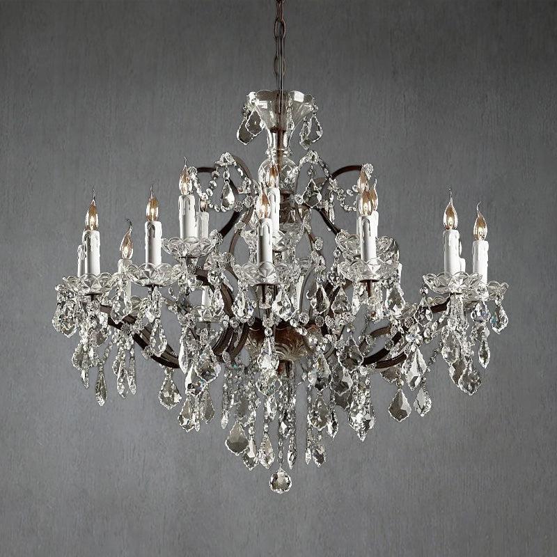 19th C. Romoco Iron & Crystal Round Chandelier 33"