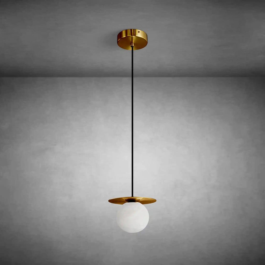 Spherical marble single pendant light
