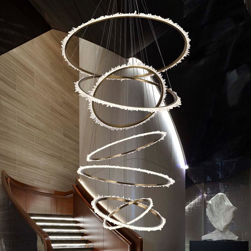 Rock Crystal Multi Rings Chandelier For Staircase - Calmoxve