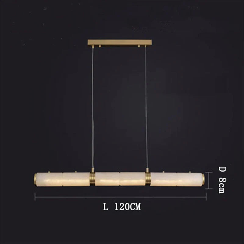 Modern Linear Alabaster Chandelier, Chandelier Over Dining Table