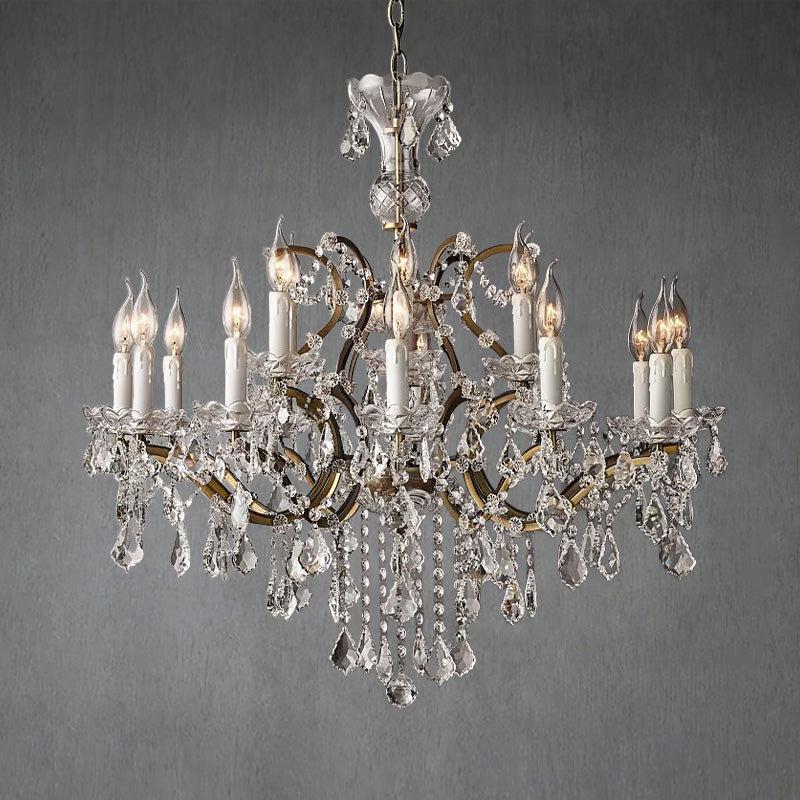 19th C. Romoco Iron & Crystal Round Chandelier 33"