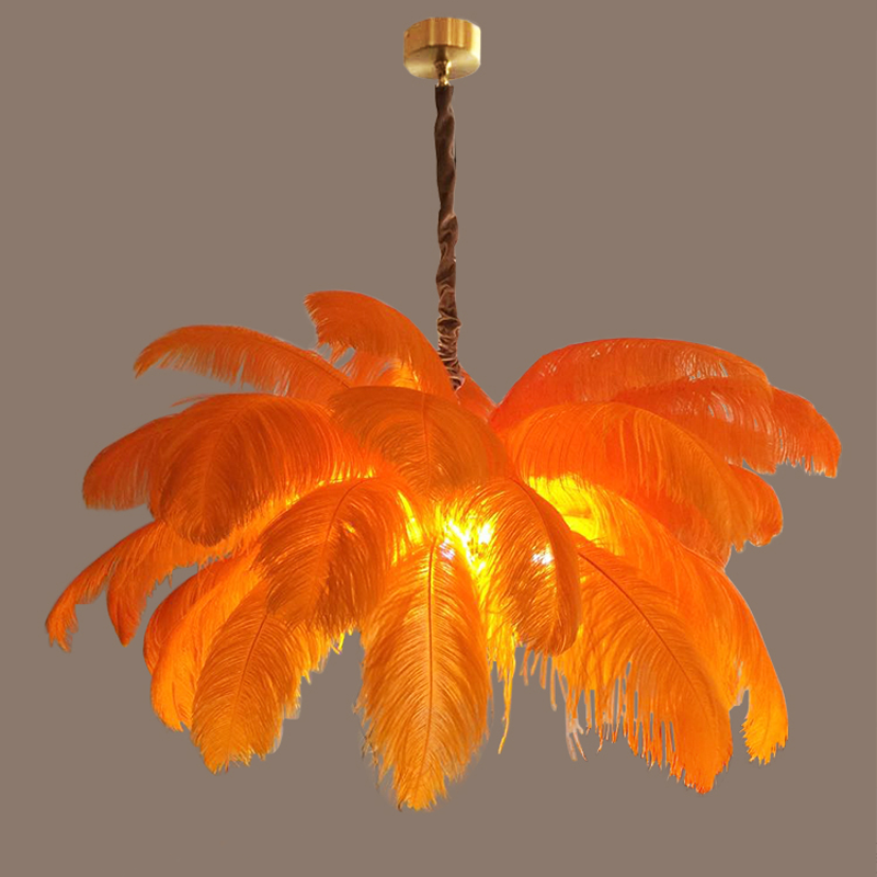 Art Deco Colorized Feather Brass Branch Chandelier
