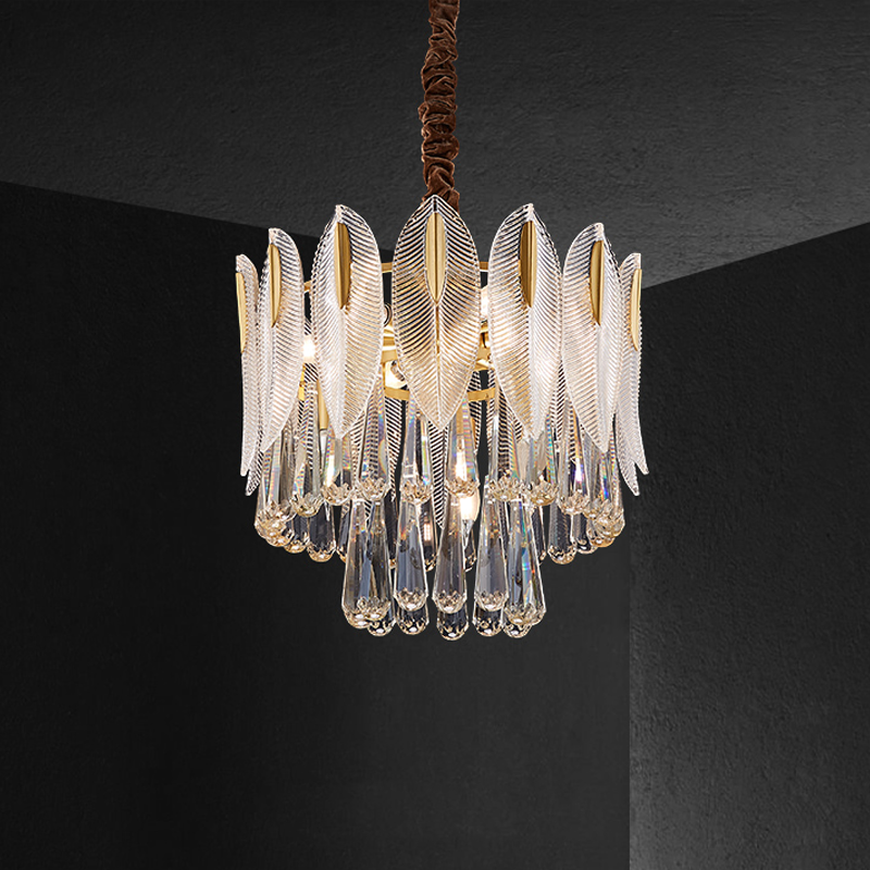 Modern Double Tier Flake Rain Crystal Chandelier