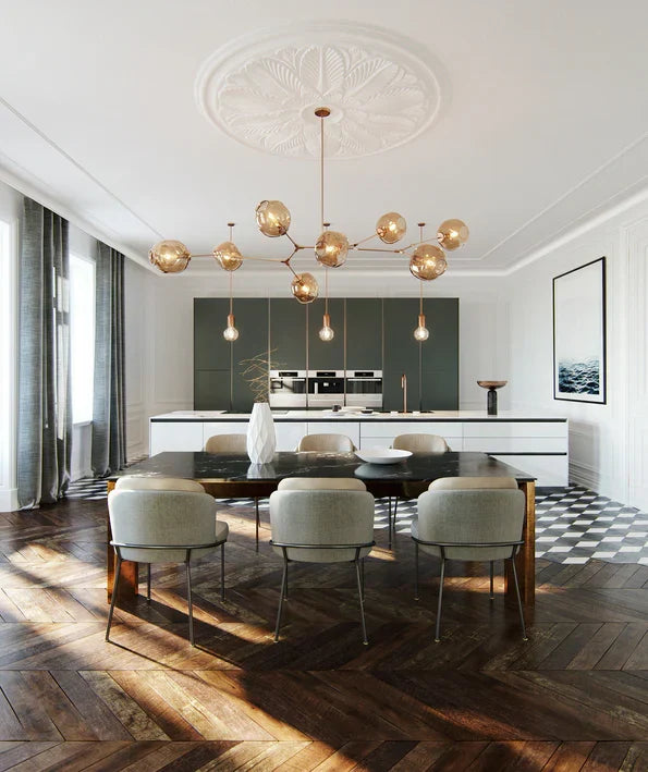 Modern Sputnik Smoky Gray/Amber Glass Branch Chandelier for Kitchen Island/Dining Room