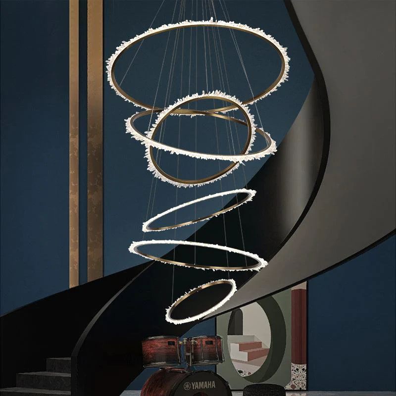 Rock Crystal Multi Rings Chandelier For Staircase - Calmoxve