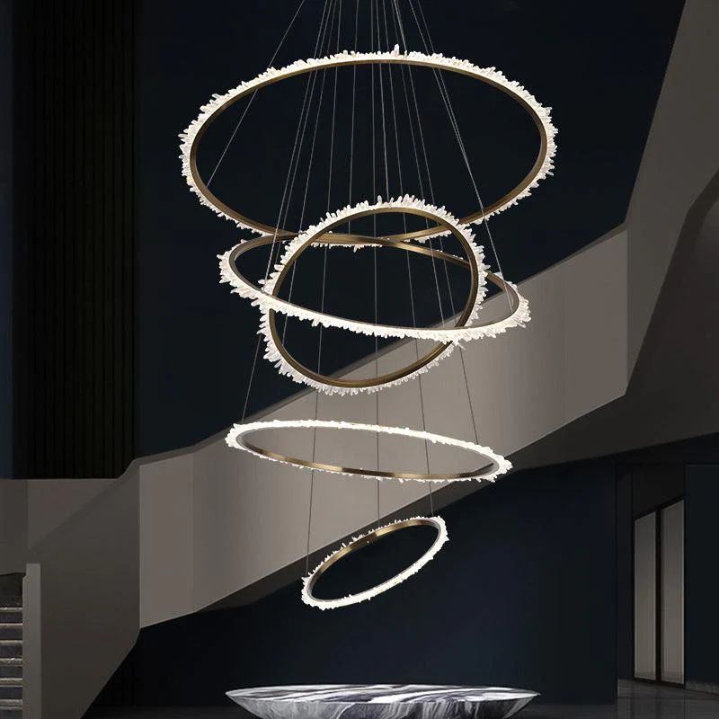 Rock Crystal Multi Rings Chandelier For Staircase - Calmoxve