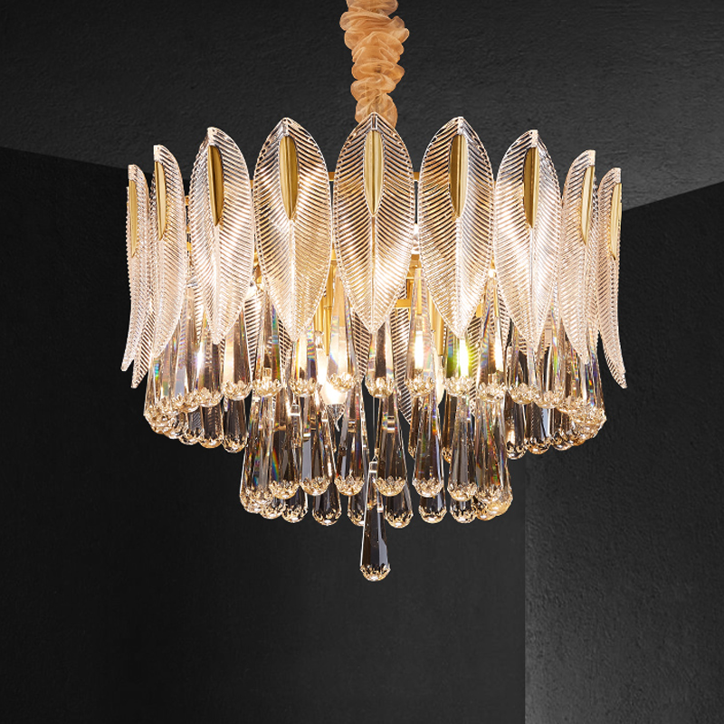 Modern Double Tier Flake Rain Crystal Chandelier