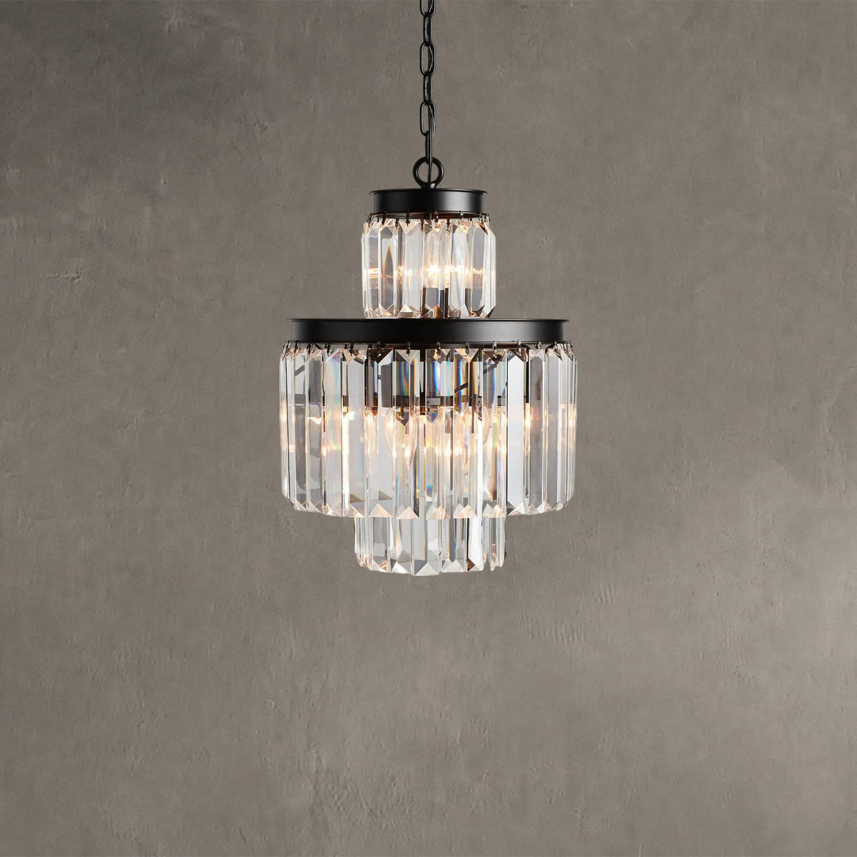 Lyndore 6-Light Chandelier Faceted Glass Crystals Rustic Iron Frame
