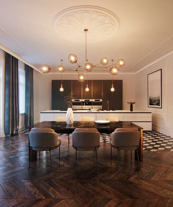 Modern Sputnik Smoky Gray/Amber Glass Branch Chandelier for Kitchen Island/Dining Room