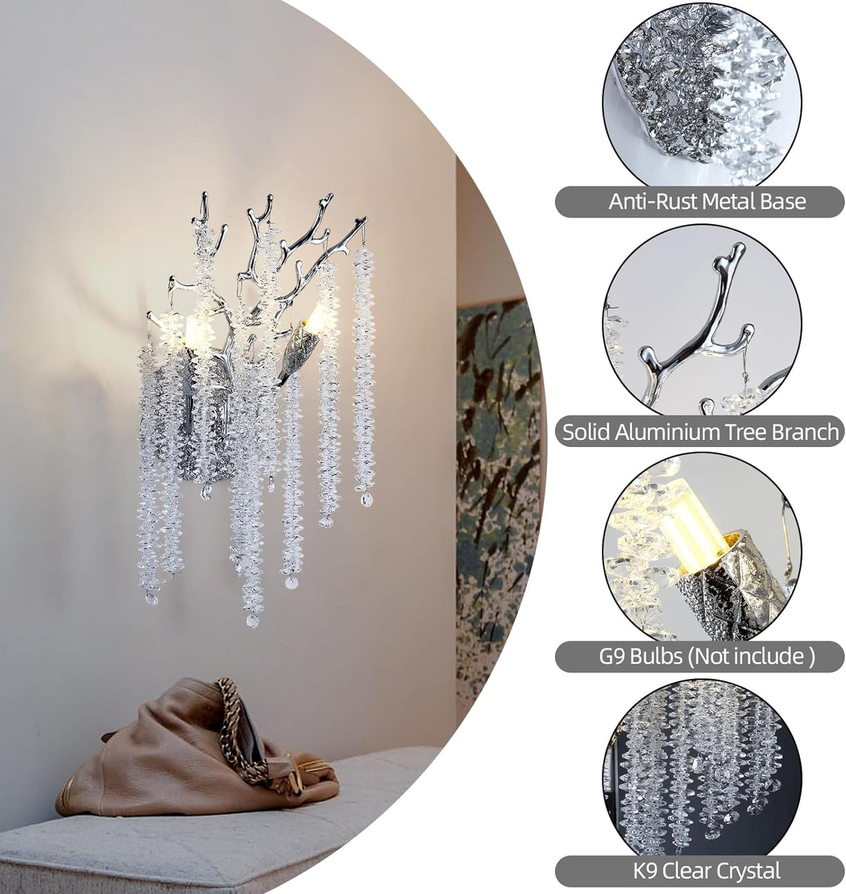 Snow Tree Crystal Silver Wall Sconce 17"H - CUSTOMIZATION