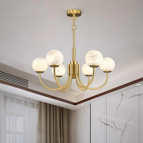 Alabaster Brass Chandelier 25.6" 31.5"