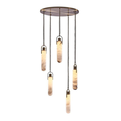 Alabaster Flint Multi-Light Round Pendant Chandelier – Staircase Hallway