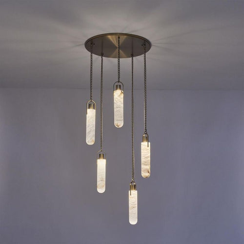 Alabaster Flint Multi-Light Round Pendant Chandelier – Staircase Hallway