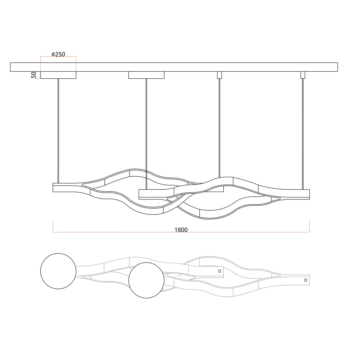 Modern Simple Aluminum Waving Chandelier