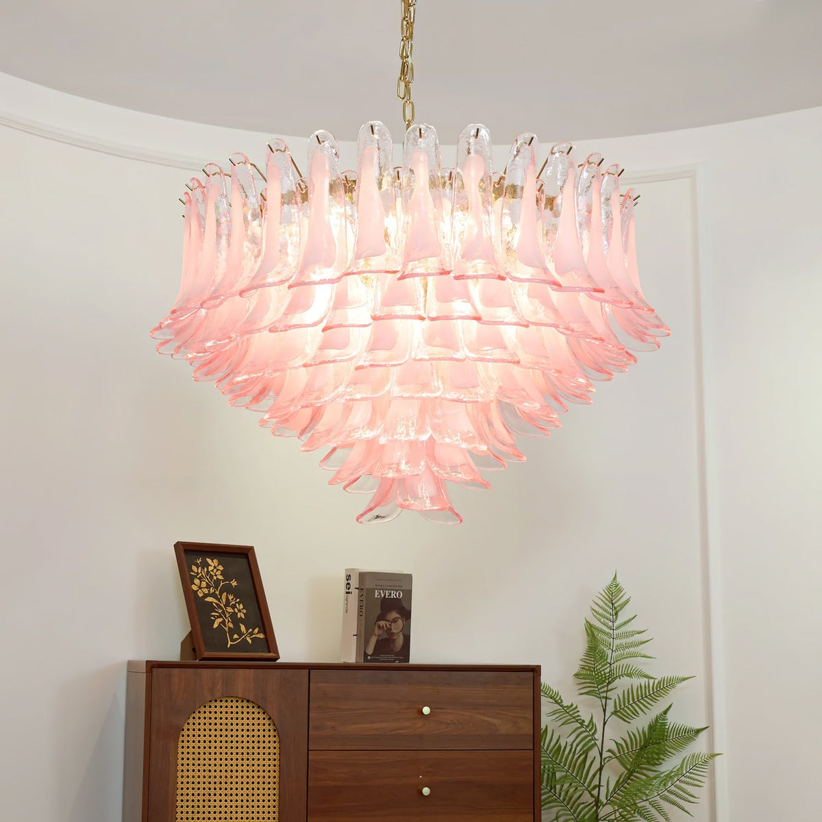Gold & Pink Barcelona Murano Chandelier with 16 E14 Bulbs