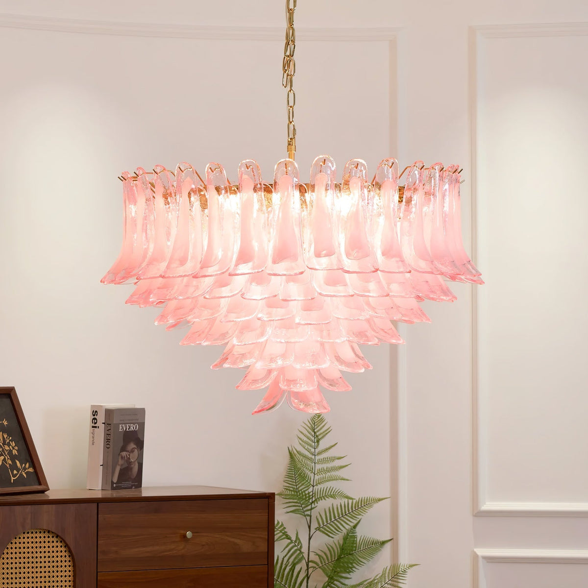 Gold & Pink Barcelona Murano Chandelier with 16 E14 Bulbs