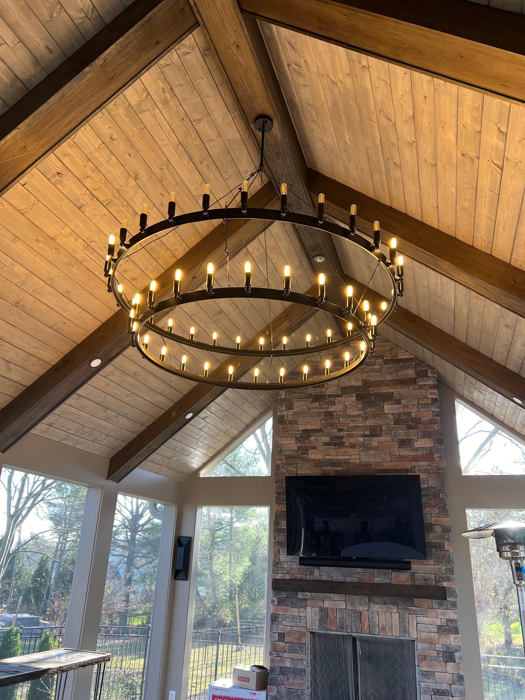 Camina Vintage Filament Two-Tier Round Chandelier 71"